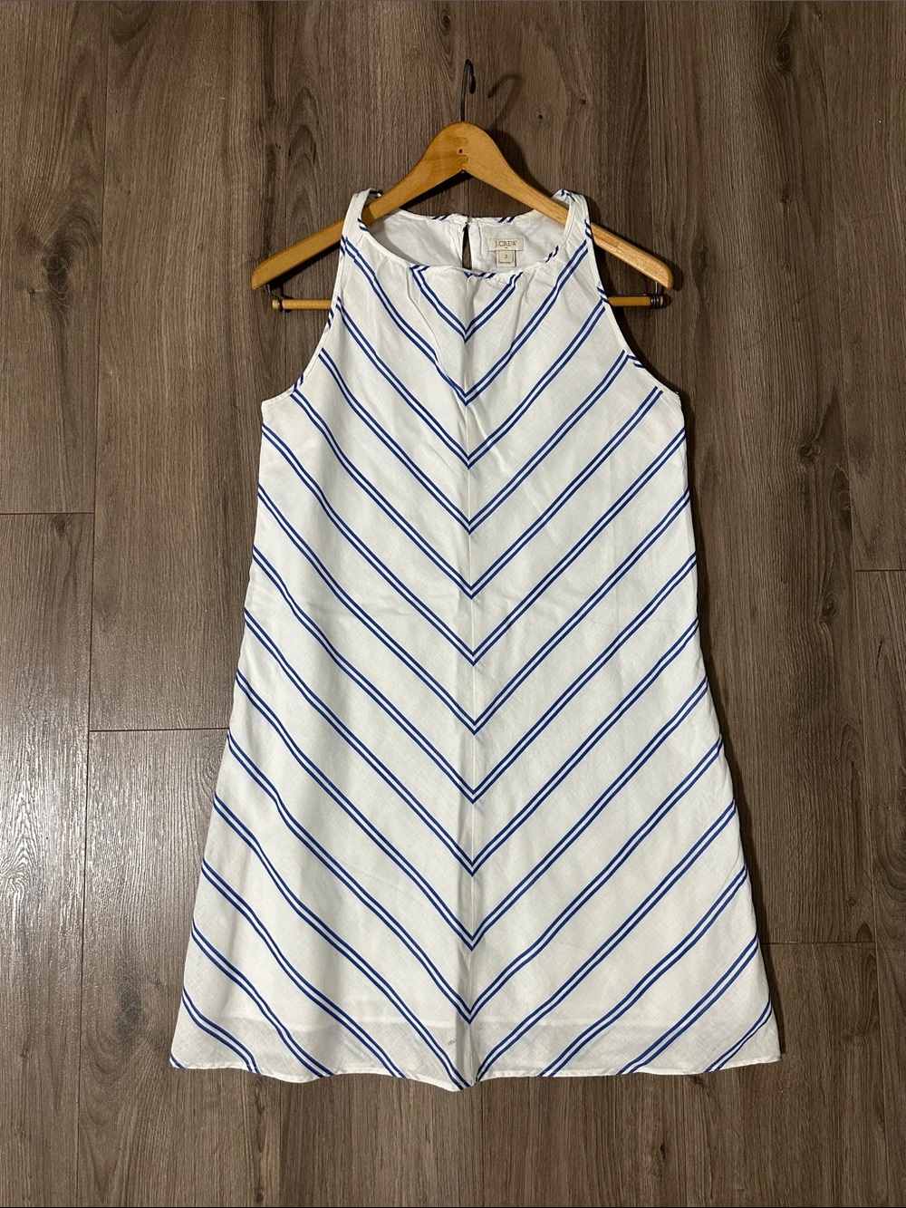 J. Crew White Linen Cotton Mini Dress with Blue Stripes Cotton Lined